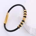 Geflochtenes Lederarmband für Herren in Schwarz mit Goldverschluss auf Stein - Gold