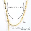 Golden 3mm stainless steel paperclip chain necklace with 45+5cm length and lobster clasp - 3.0mm Paperclip Chain - Gold