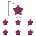 Set di decorazioni a forma di stella glitter viola con cordini dorati per albero di Natale - 6 Pezzi / Confezione / Rosa Rosso