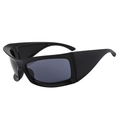Futuristic matte black sports sunglasses with wide frame and Y2K punk aesthetic - Black