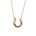 Colgante de herradura de oro de 18K con siete gemas verdes redondas y cadena de tipo O - Collar de Herradura en Forma de U - Oro Verde