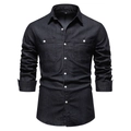 Dettaglio del tessuto denim grigio con tasche sul petto e cuciture sulla camicia - S / Nero