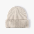 Winter double-layered thick knit beanie in cream white with classic ribbed cuff design - One Size / Beige