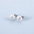 Minimalist pearl stud earrings with silver cross detail and stainless steel finish - Silver Cross Pearl Style (KE91577-KC)