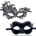 Halloween masquerade lace and faux leather masks in black for elegant costume parties - Lace and Patent Leather Mask Set