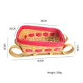 Sleevormige gevlochten houten geschenkmand met rode rand en getoonde afmetingen - Slee Mand Rood Groot 34*20*18cm