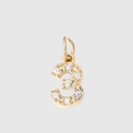 Gold plated stainless steel number 3 pendant with sparkling cubic zirconia pavé stones - 3-Gold