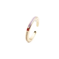 Anillo ajustable bañado en oro con rayas de esmalte morado, corazón rojo y circonitas - Abierto Ajustable / Morado