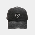 Berretto da baseball vintage grigio scuro lavato con ricamo a cuore e visiera curva - Regolabile / Nero