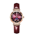 Montre à quartz en or rose avec cadran violet, phase de lune et bracelet en cuir rouge - Bracelet en Cuir Rouge avec Cadran Rouge Rose