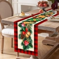 Detail of Christmas table runner with gingerbread and pine patterns on red plaid border - Gingerbread Man Cookies / 181x35.5cm