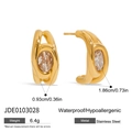 Waterproof gold-plated stainless steel C-shape stud earrings with zircon accents - Gold (JDE0103028)
