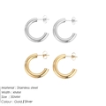 Polished stainless steel 30mm hoop earrings set in 4mm thickness gold and silver finish - 30MM Open Hoop (YE35961) / Stainless Steel Silver