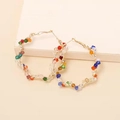 Chic gold hoop earrings with vibrant multi-color crystal beads and a woven design - 3659 Multi Gold / Colorful