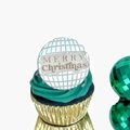 Detail of Christmas acrylic cupcake topper with Merry Christmas text on a green cupcake - Silver Merry Christmas Double Layer