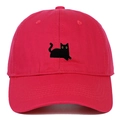 Casquette de baseball rose avec broderie chat noir et couronne structurée à six pans - Réglable / Rouge Rose