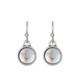 Silver-finish drop earrings with iridescent round gemstone inlay in a vintage style - Antique Silver Iridescent Round (K-1248)