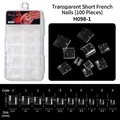 Size chart for clear French short nail tips showing length and width dimensions in mm - H098-1 Transparent Short Square