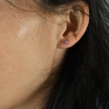 Minimalist purple bead stud earring for women shown on ear for size reference - 3mm / Purple