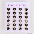 Twelve pairs of gold stainless steel Turkish evil eye stud earrings on a display card - Gold Frame Black (12 Pairs Set)