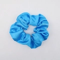 Sky blue satin scrunchie with a glossy silk-like texture for elegant hair styling - Sky Blue
