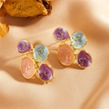 French vintage enamel oval drop earrings in triple colors on champagne satin backdrop - Three-color Abstract Enamel Combination (H105)