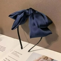 Elegant navy blue satin bow headband with a smooth silky finish and stylish design - Headband Navy Blue
