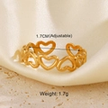 Detailed view of adjustable golden hollow heart ring with 1.7cm diameter and 1.7g weight - Golden Hollow Heart Ring