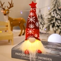 Lighted Christmas gnome with red snowflake knit hat and warm glowing body decor - Red Short Leg LED Doll