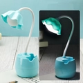 Blaue DIY Blumen-LED-Schreibtischlampe mit flexiblem Hals und Ablagefach - Einzelne blaue Augenschutzlampe + Ladekabel
