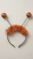 Orange alien spring headband with glitter balls and metallic tinsel for party hair decor - Bronze