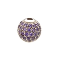 Macro view of a spherical bead featuring micro-set purple crystals and silver-tone finish - 6mm / White Gold Purple Zirconia