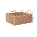 Rectangle woven storage basket with scallop edge, khaki grass handicraft 36x27x15cm - Paper Rope Scalloped Large