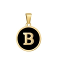Pendentif lettre B en or avec émail noir et acier inoxydable plaqué or 18k - B-Émail Noir