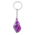 Ocean-themed purple seashell keychain with silver metal ring and resin shell charm - Purple