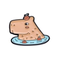 Cute enamel capybara pin featuring a relaxing bath scene with oranges on a blue water base - Bathing Style (XZ9920)