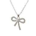 Sparkling silver bow necklace featuring white pearl and crystal stones for women - Pearl Silver Bowknot (X1198)