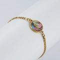 Gold-plated stainless steel chain bracelet with colorful shell pendant and letter F - Abalone Shell / Letter F / Colorful
