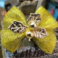 Mini golden mesh bow tie decoration with metallic holly leaves for Christmas tree DIY - Christmas Bow 23