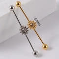 Industrial barbell piercing in gold and silver finish with crystal flower 8.5mm charm - NO 3 Sun Flower