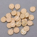 Set of 26 light orange enamel alphabet pendants with gold-plated metal alloy borders - Alphabet Set (DY147) / Set of 26 / KC Gold Khaki Yellow Enamel