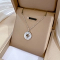 Minimalist titanium steel necklace with silver coin shell pendant in jewelry gift box - N225 Shell Coin Silver