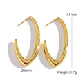 Minimalist 14K gold plated C-shaped stainless steel earrings measuring 41mm by 20mm - U-Shaped Elliptical Cone / Gold