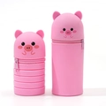 Pink pig cartoon silicone pencil case with foldable and telescopic storage design - Pig Foldable