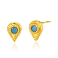 18K gold plated brass teardrop stud earrings with blue gemstone and bead detail - Vintage Teardrop Blue Gemstone Studs (KE0637)