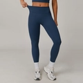 Navy blue high waist yoga leggings showing premium stretch and elasticity performance - S / Bottoms / Navy Blue