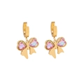 Elegant gold bow earrings with iridescent purple heart gemstones in a studio shot - 3# Earrings (N166) / Gold/Pink Purple