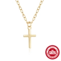 Minimalist 925 sterling silver cross pendant necklace in gold finish with O-chain link - 925 Silver / Gold