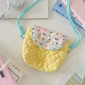 Cute yellow checkered crossbody bag with heart quilting and cartoon puppy print - Latte Blue Dog