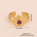 Vintage golden stainless steel adjustable ring featuring a round deep purple amethyst stone - Three-layer Overlapping Textured Round Purple Stone Style (6#)